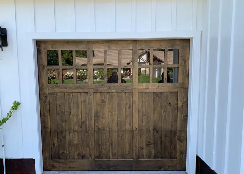 Custom knotty alder wood garage door installation in Coto de Caza, Orange County CA