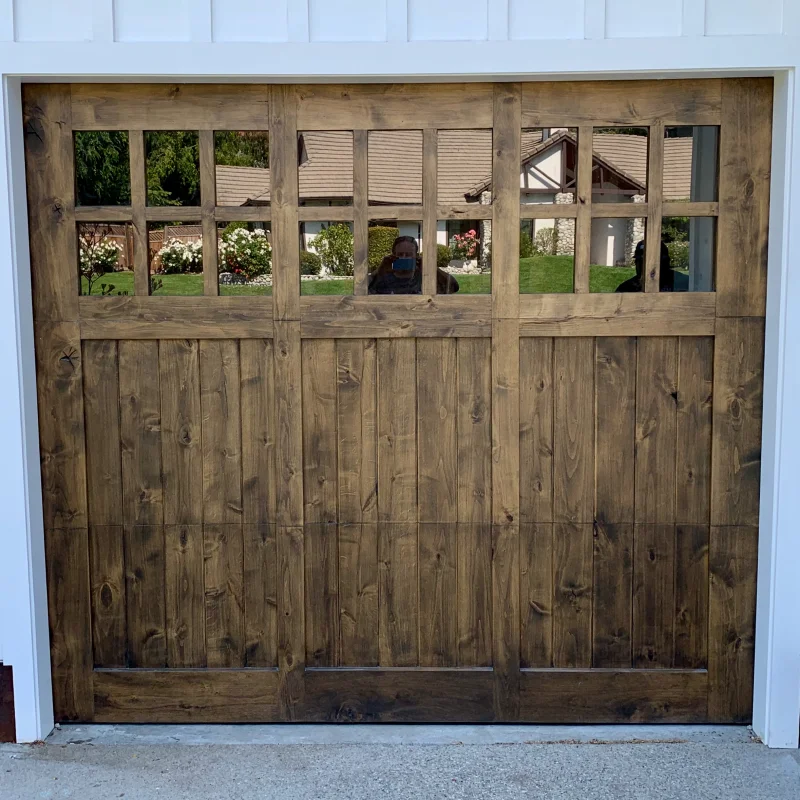 Custom knotty alder wood garage door installation in Coto de Caza, Orange County CA