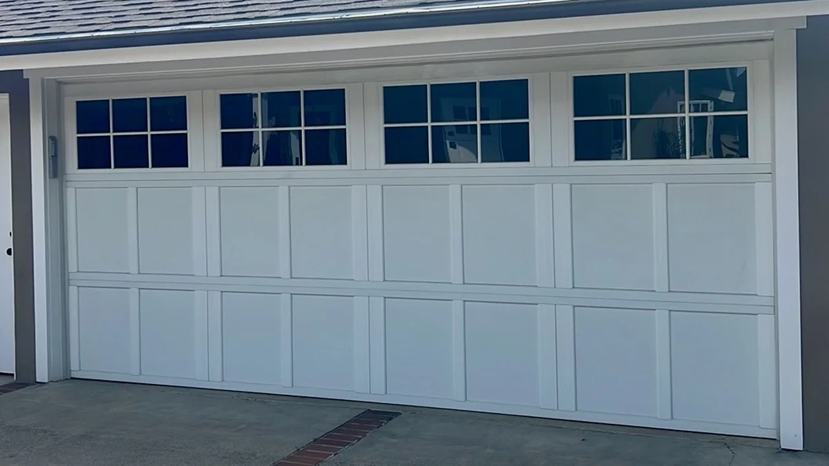 Wayne-Dalton Model 8760 carriage house style garage door with colonial windows in Tustin, Orange County CA